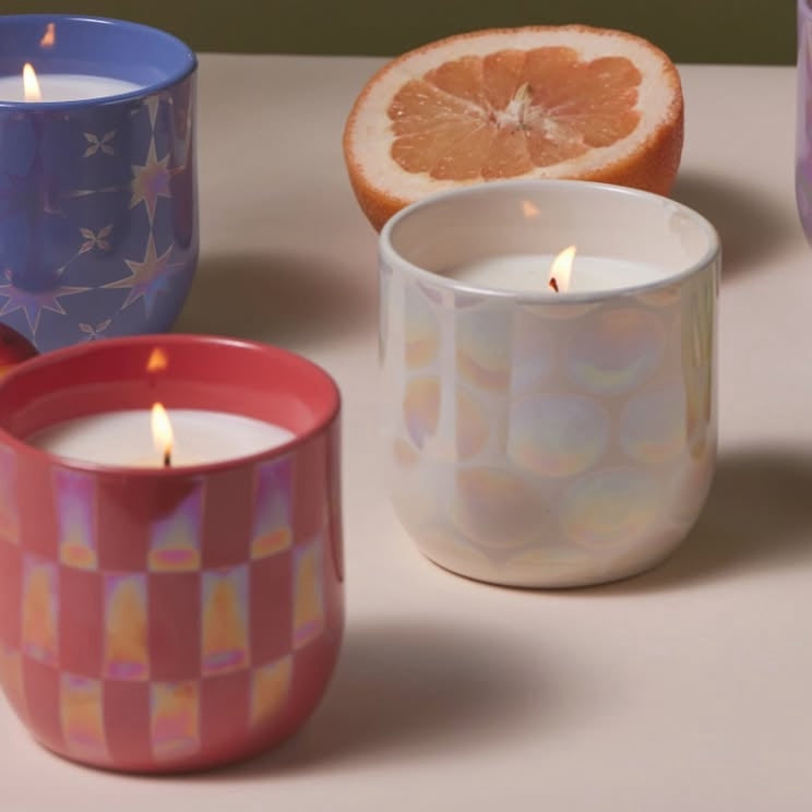 Lustre Ceramic Candle - Checks - Cactus Flower