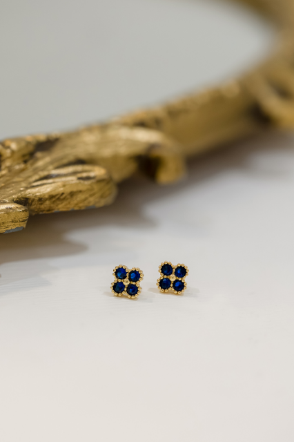 Crystal clover earring in blue & gold