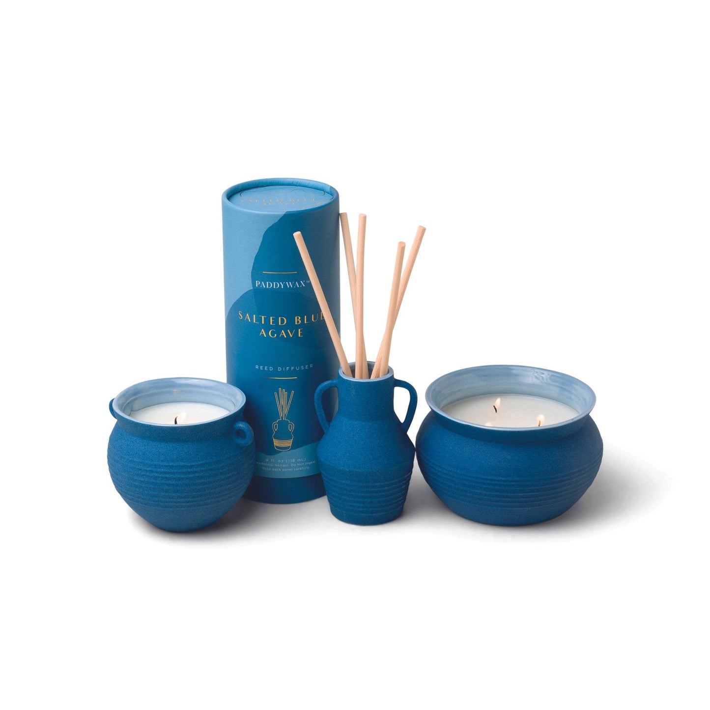 Santorini Ceramic Candle (240g) - Blue - Salted Blue Agave