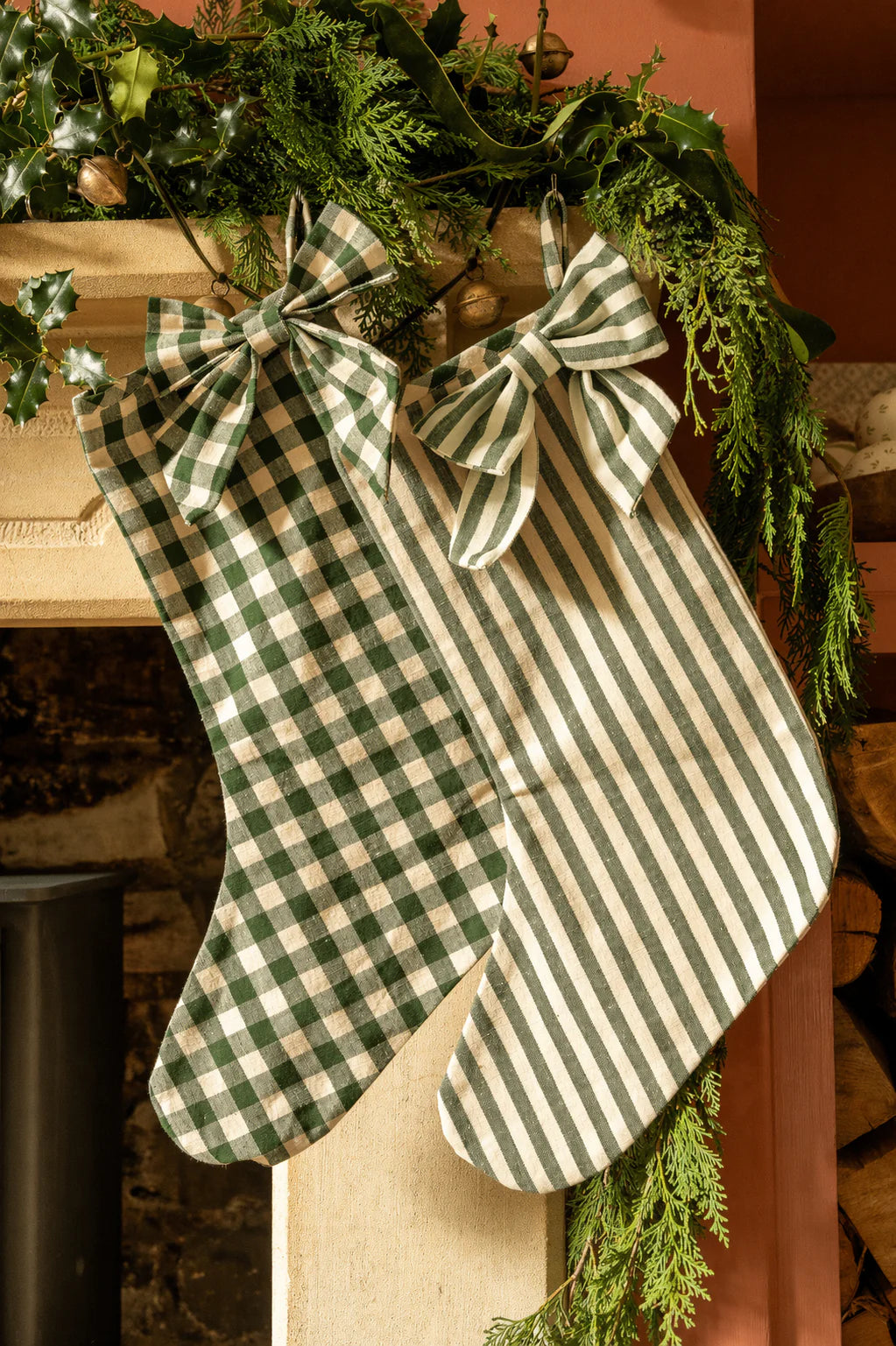 The Bow Stocking - Gingham in Pine Green