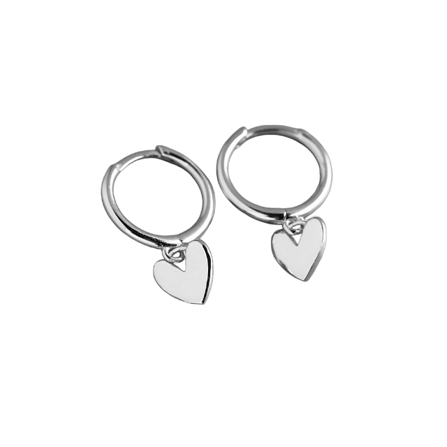 Heart charm huggie earring in silver