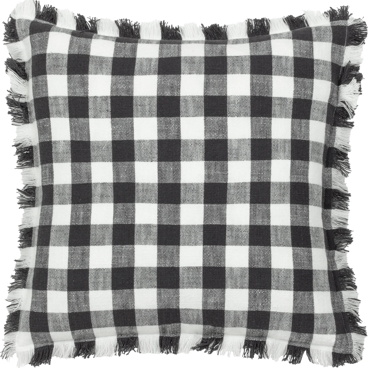 Barton Check Fringed Cushion Black