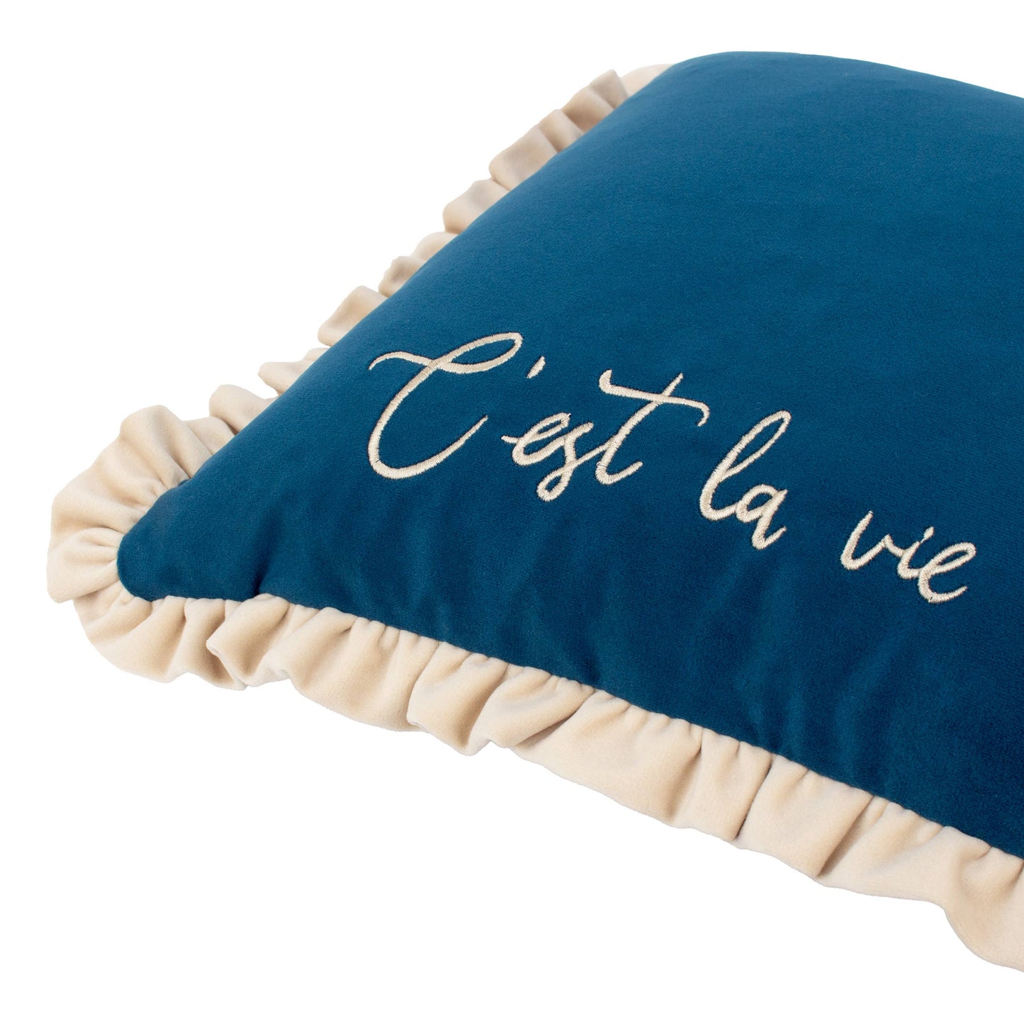 Cest La Vie Embroidered Cushion Navy