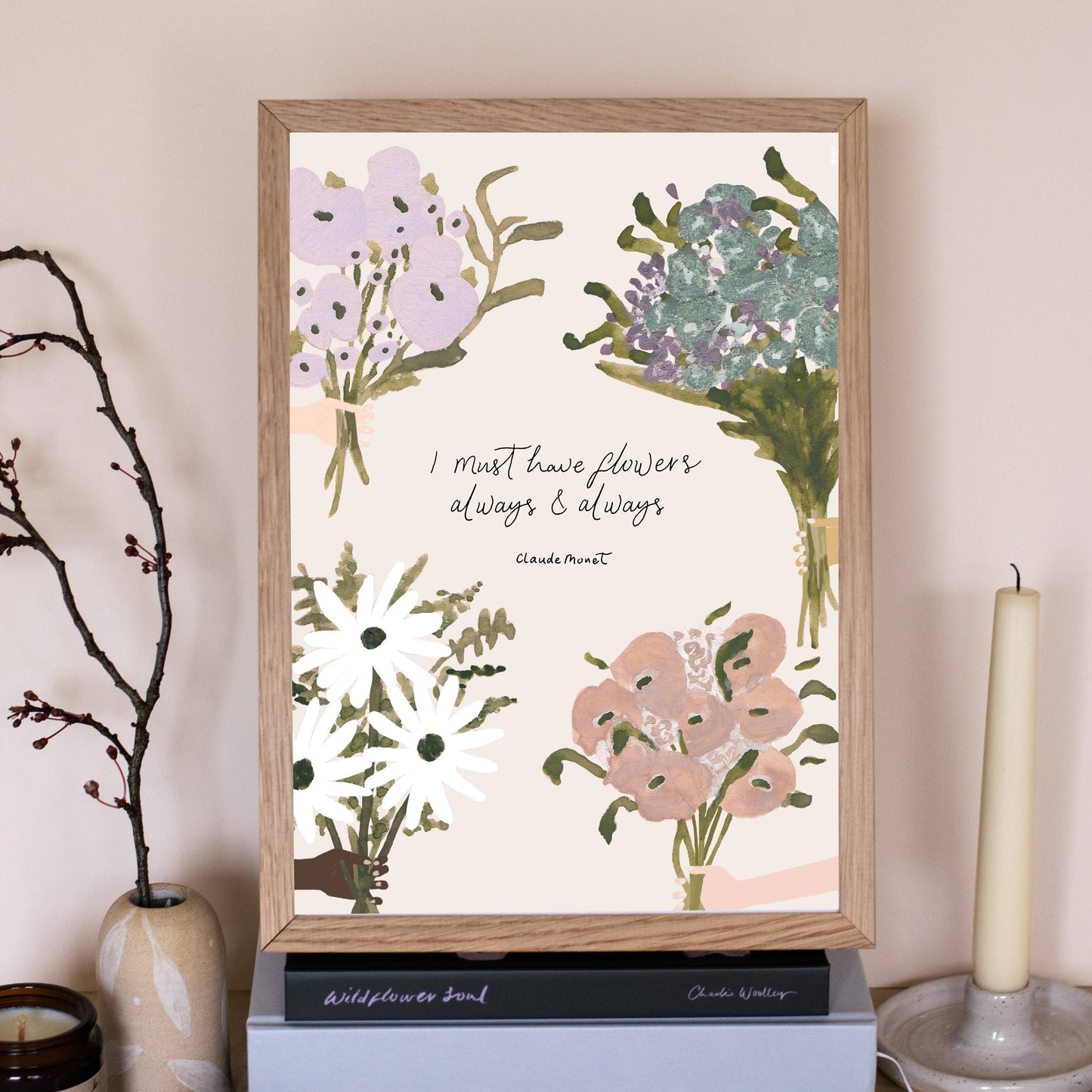 'I Must Have Flowers' Monet Quote A4 Wall Print