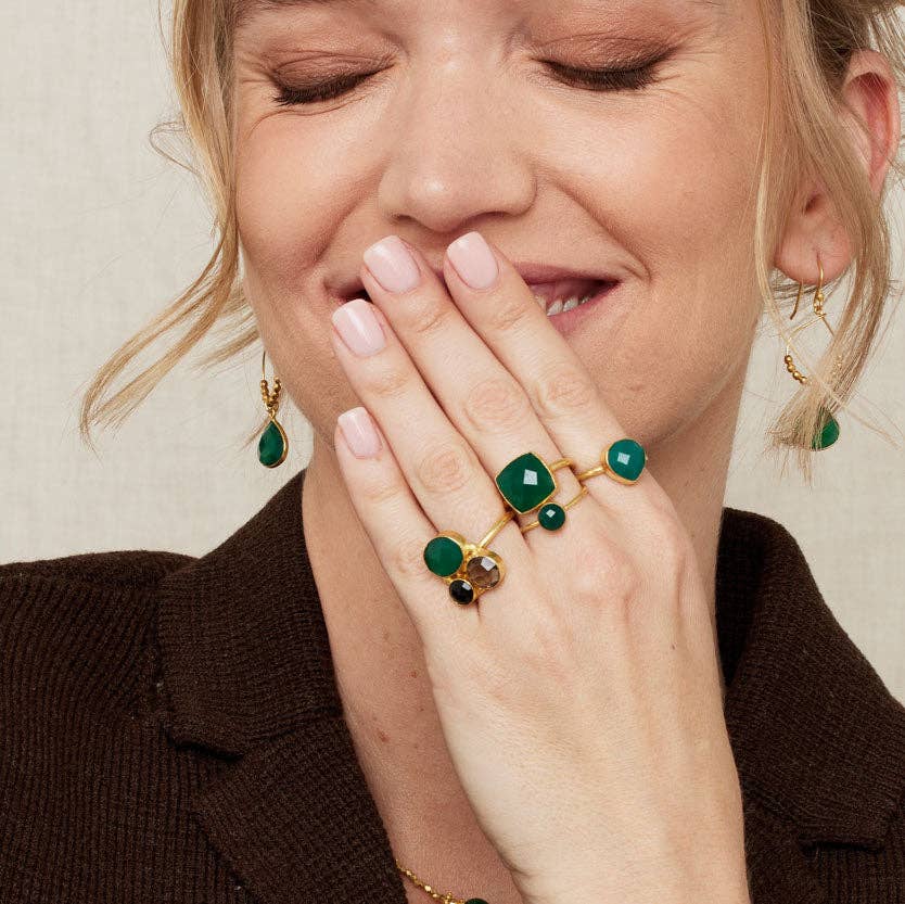 Darcy Green Onyx Ring - 22 carat gold plated brass