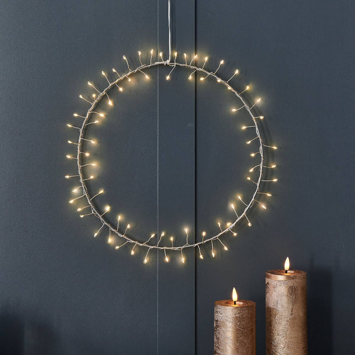 Hanging Aurora fairy light wreath