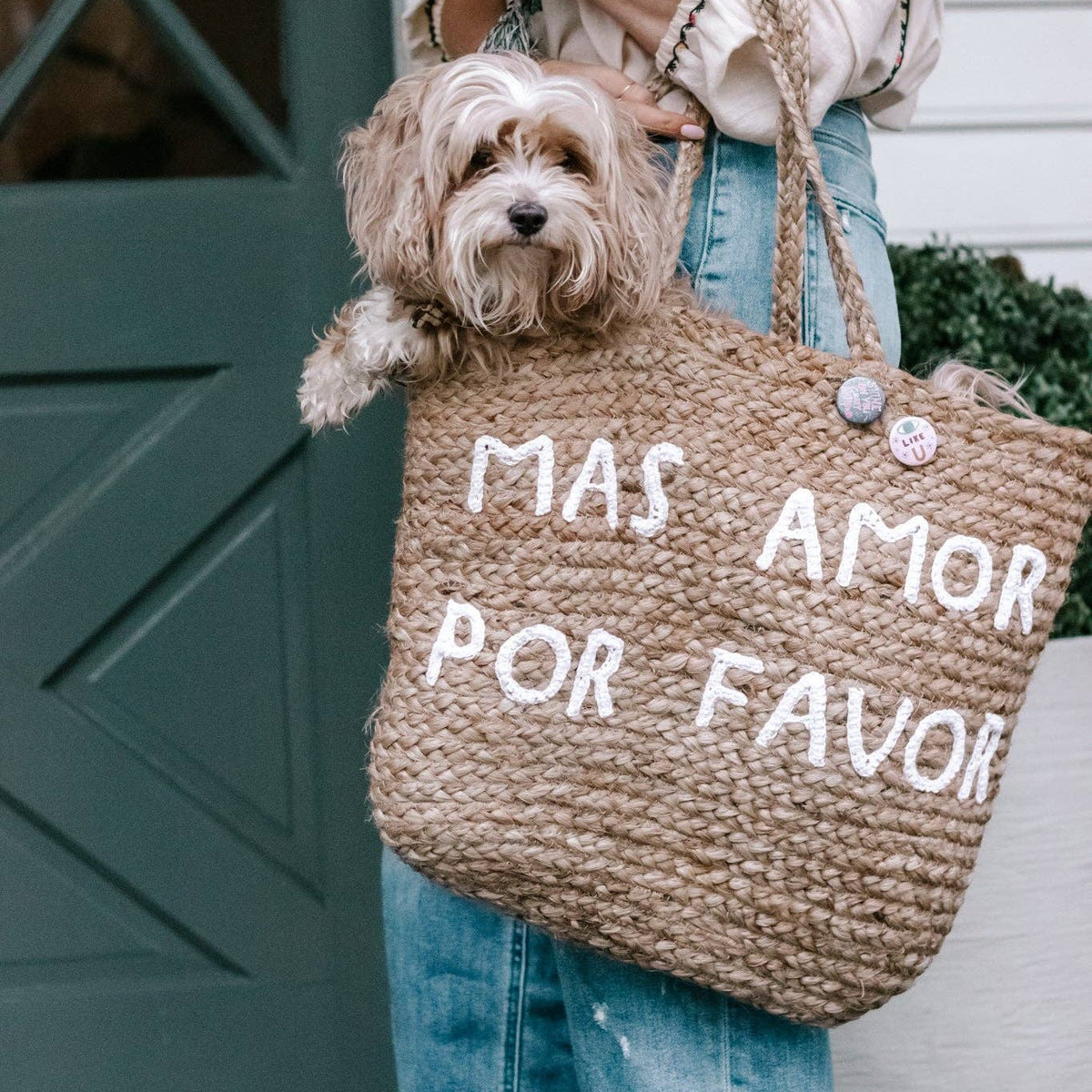 Large Mas Amor Por Favor Jute Tote Bag