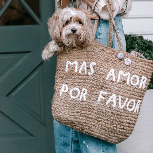 Large Mas Amor Por Favor Jute Tote Bag