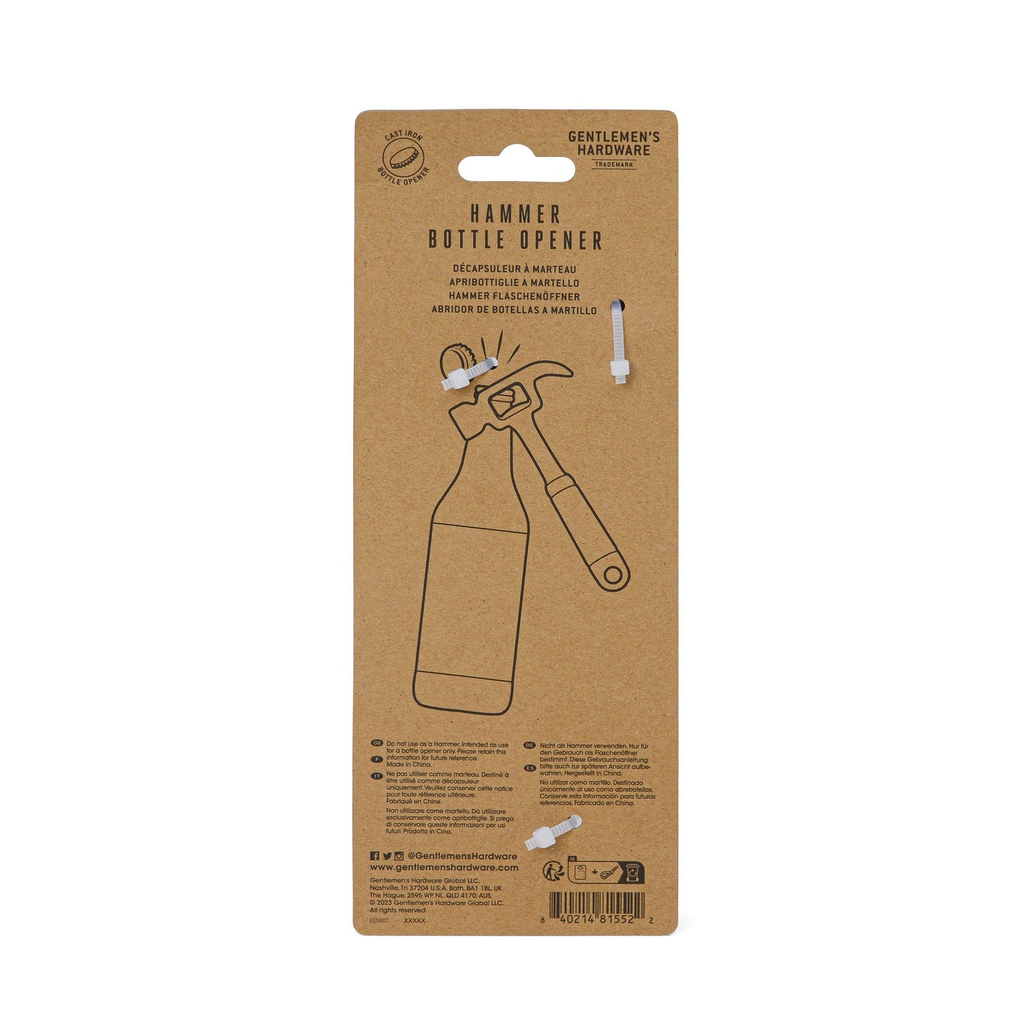 Gentlemen's Hardware Hammer Bottle Opener