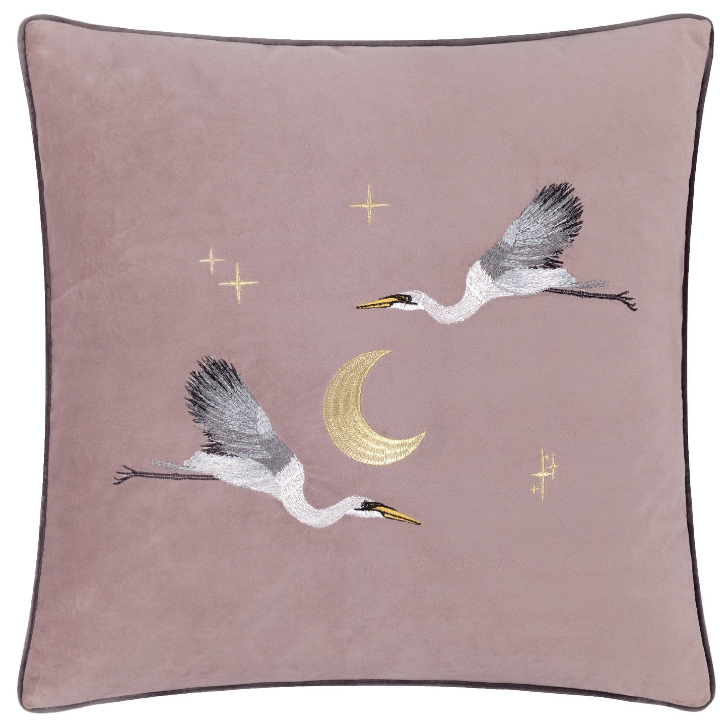 Moonlit Flight Embroidered Velvet Cushion cover Dusty Pink