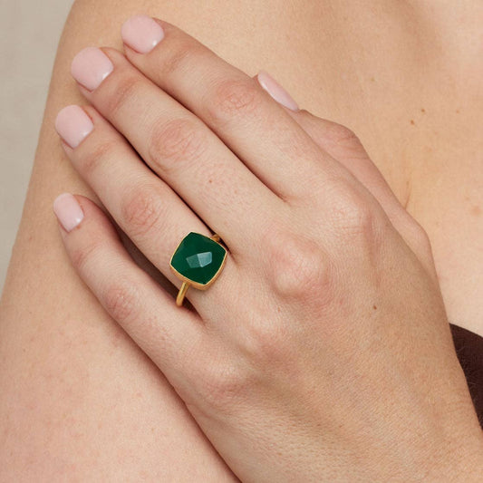Darcy Green Onyx Ring - 22 carat gold plated brass