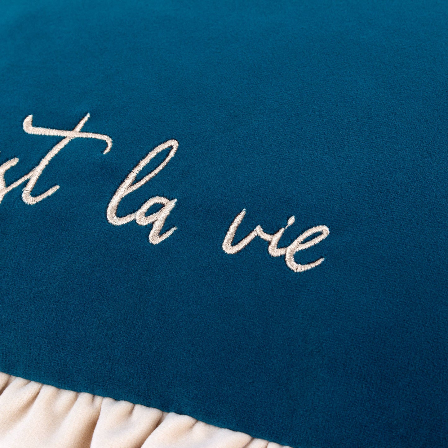 Cest La Vie Embroidered Cushion Navy