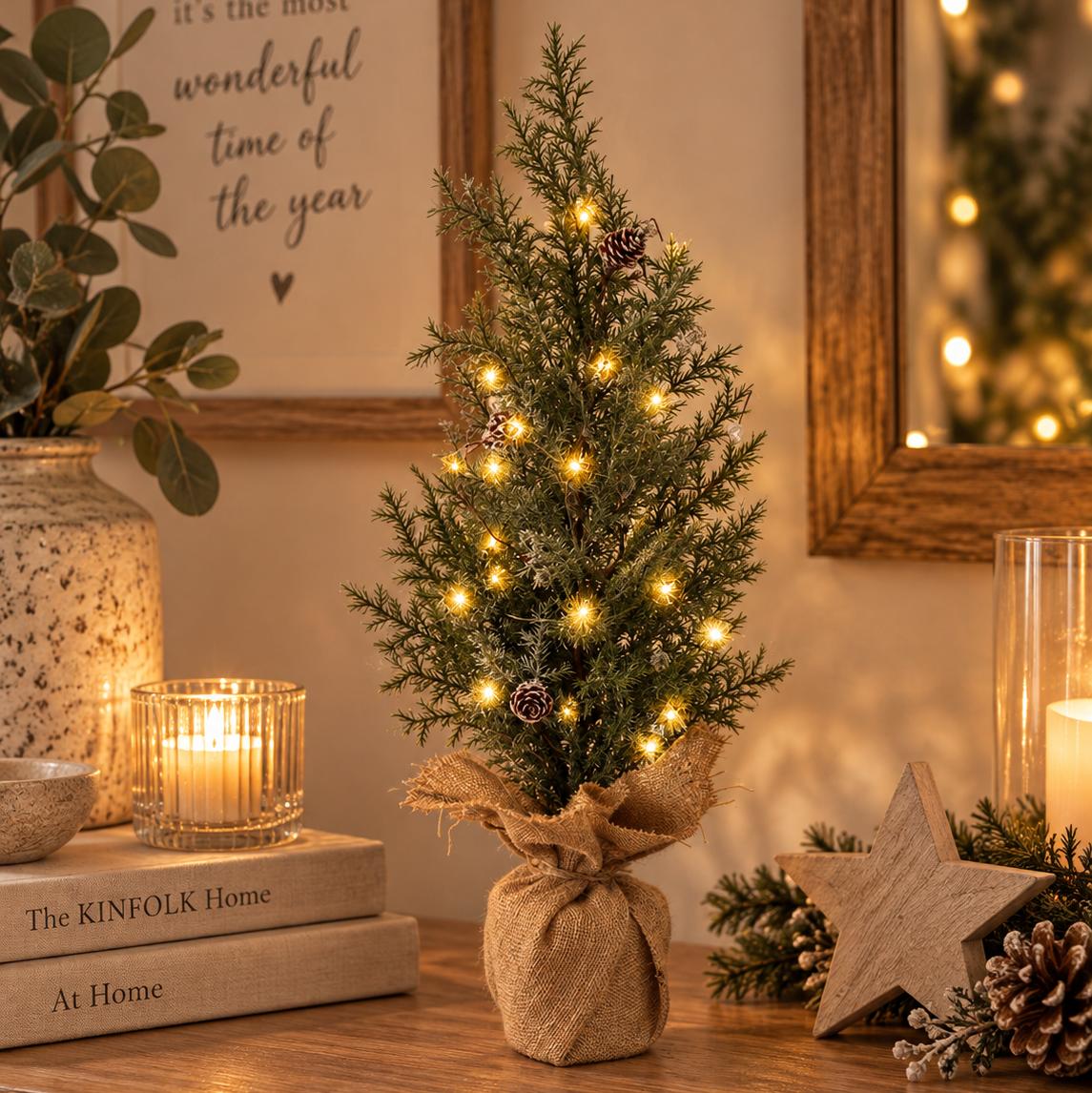 Light up fir tree with hessian base