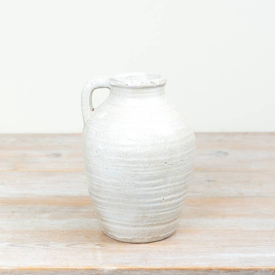 White Cement Textured Jug Vase, 23cm