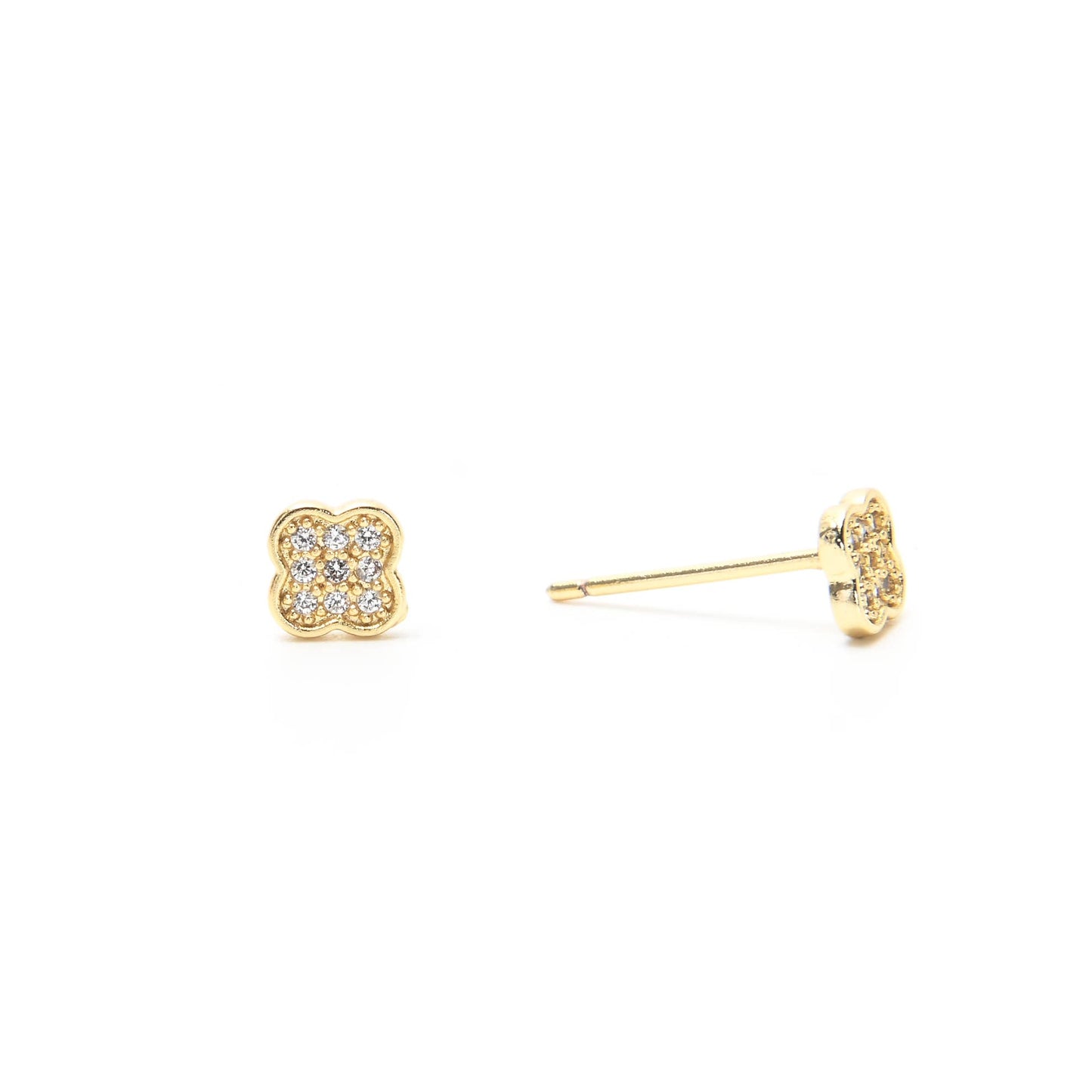 Mini Crystal Clover Stud Earring in Gold