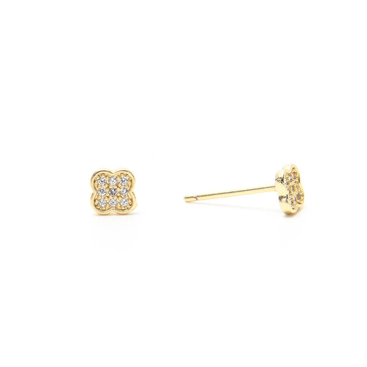Mini Crystal Clover Stud Earring in Gold
