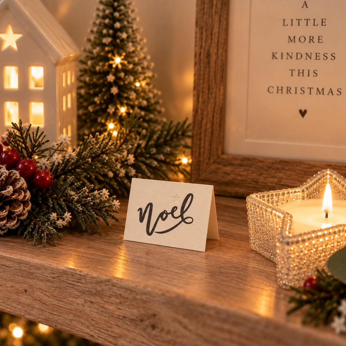 Noel Handcrafted Mini Christmas Card - Letterpress Printed