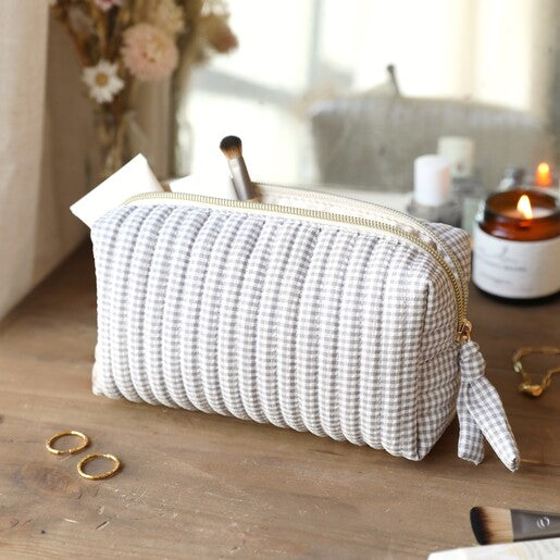 Grey gingham print wash bag