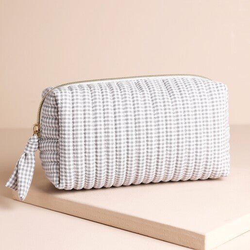 Grey gingham print wash bag
