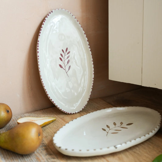 Hand Painted Botanic Oval Plate - Brick