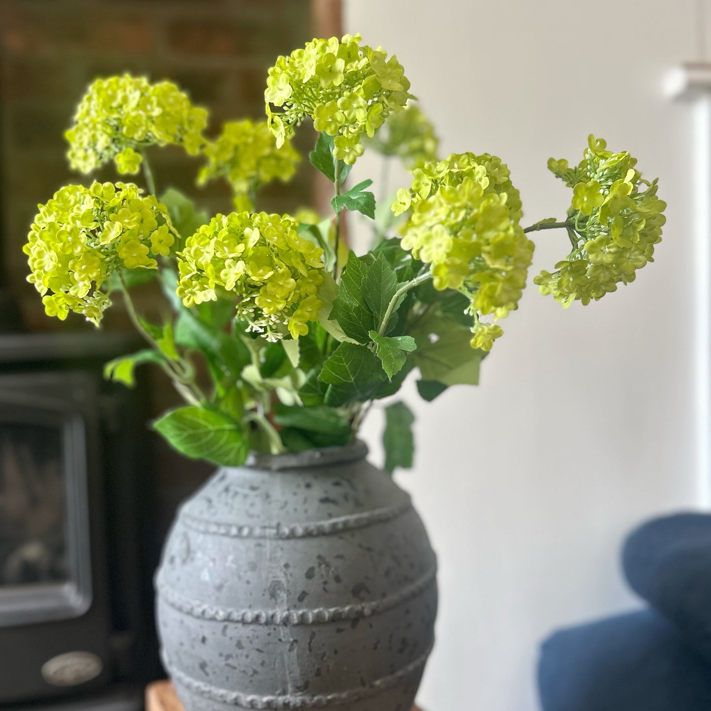 Faux Viburnum Spray - single stem with 3 heads - 70cm