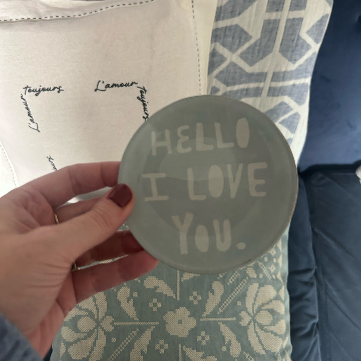 Hello I Love You Mini Round Decoupage Plate