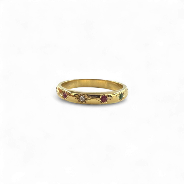 Engraved star detail band ring in multi stone