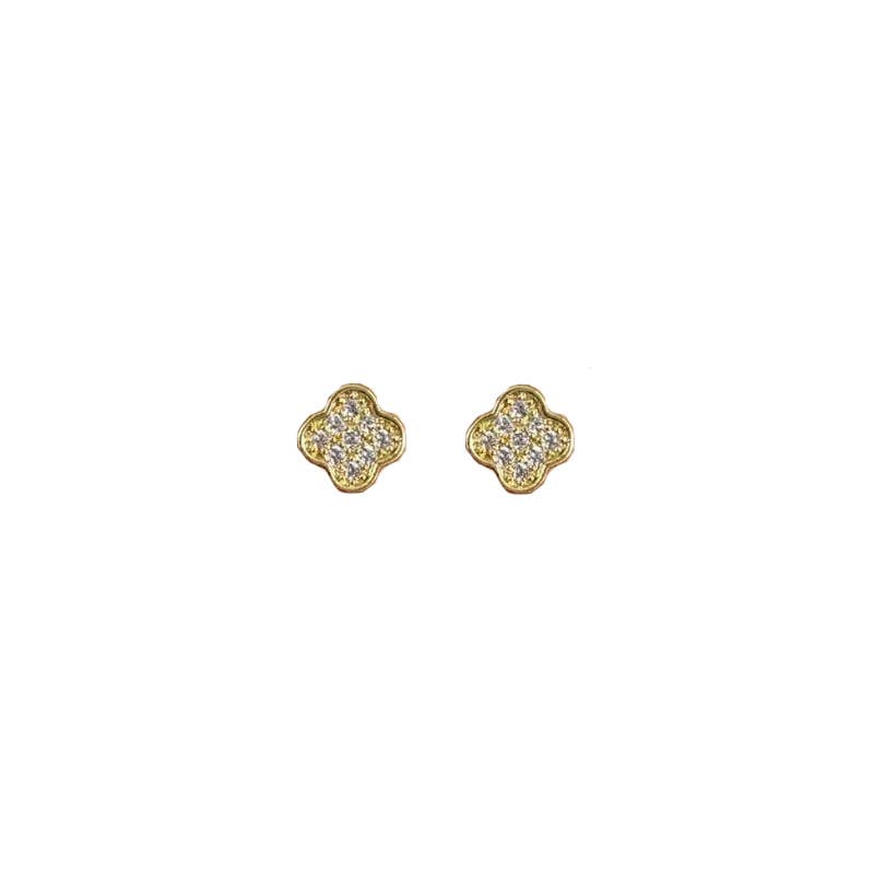 Mini Crystal Clover Stud Earring in Gold