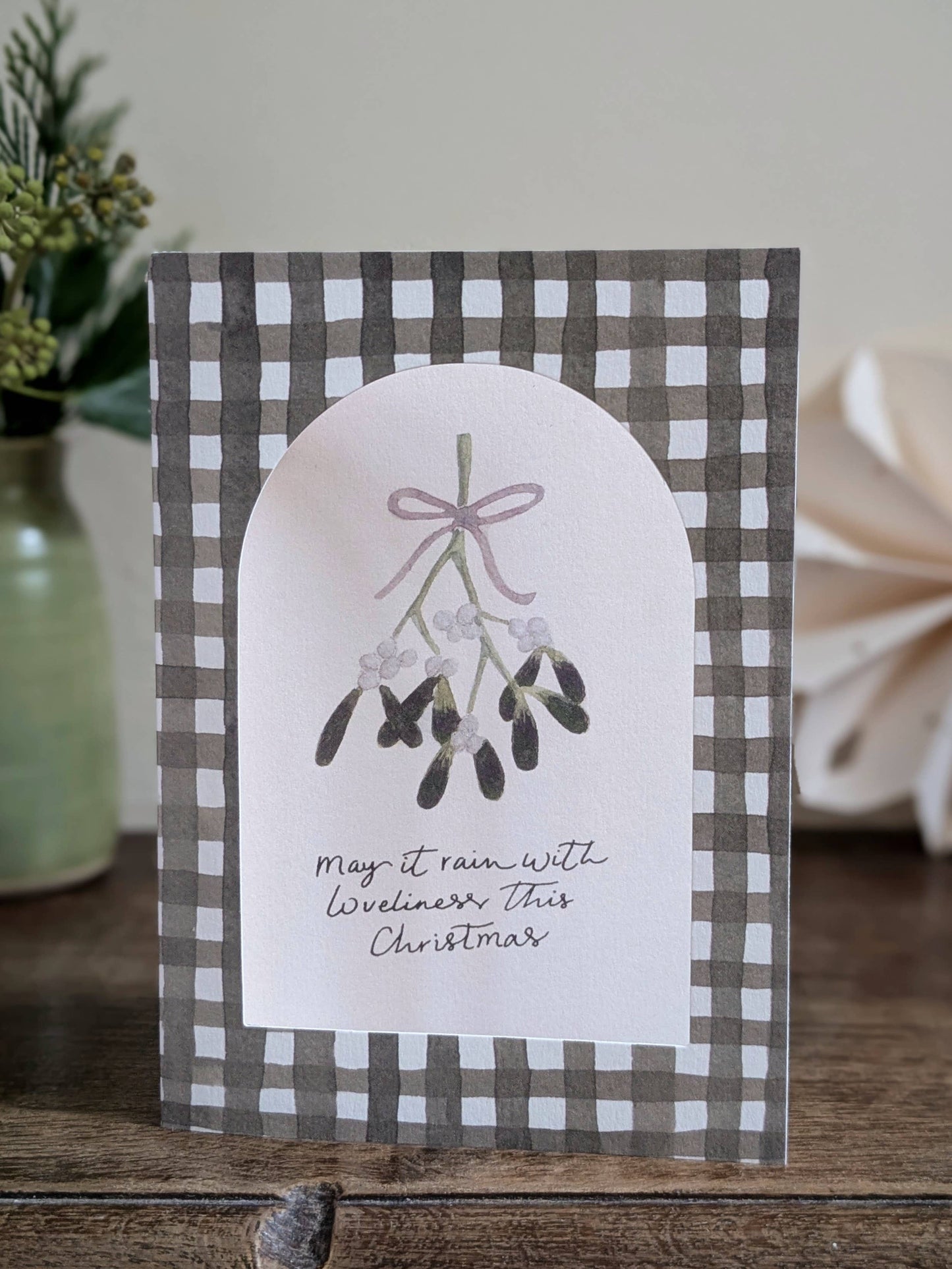 'Gingham Mistletoe' Arch Window Christmas Card