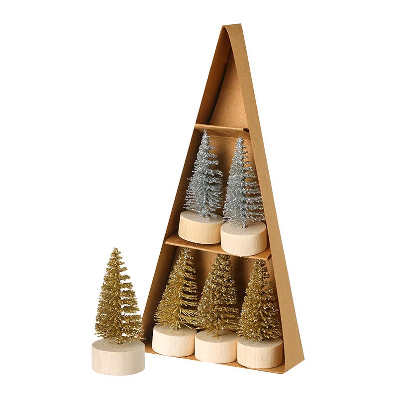 SILVER AND GOLD BRUSH TREES DEC SET