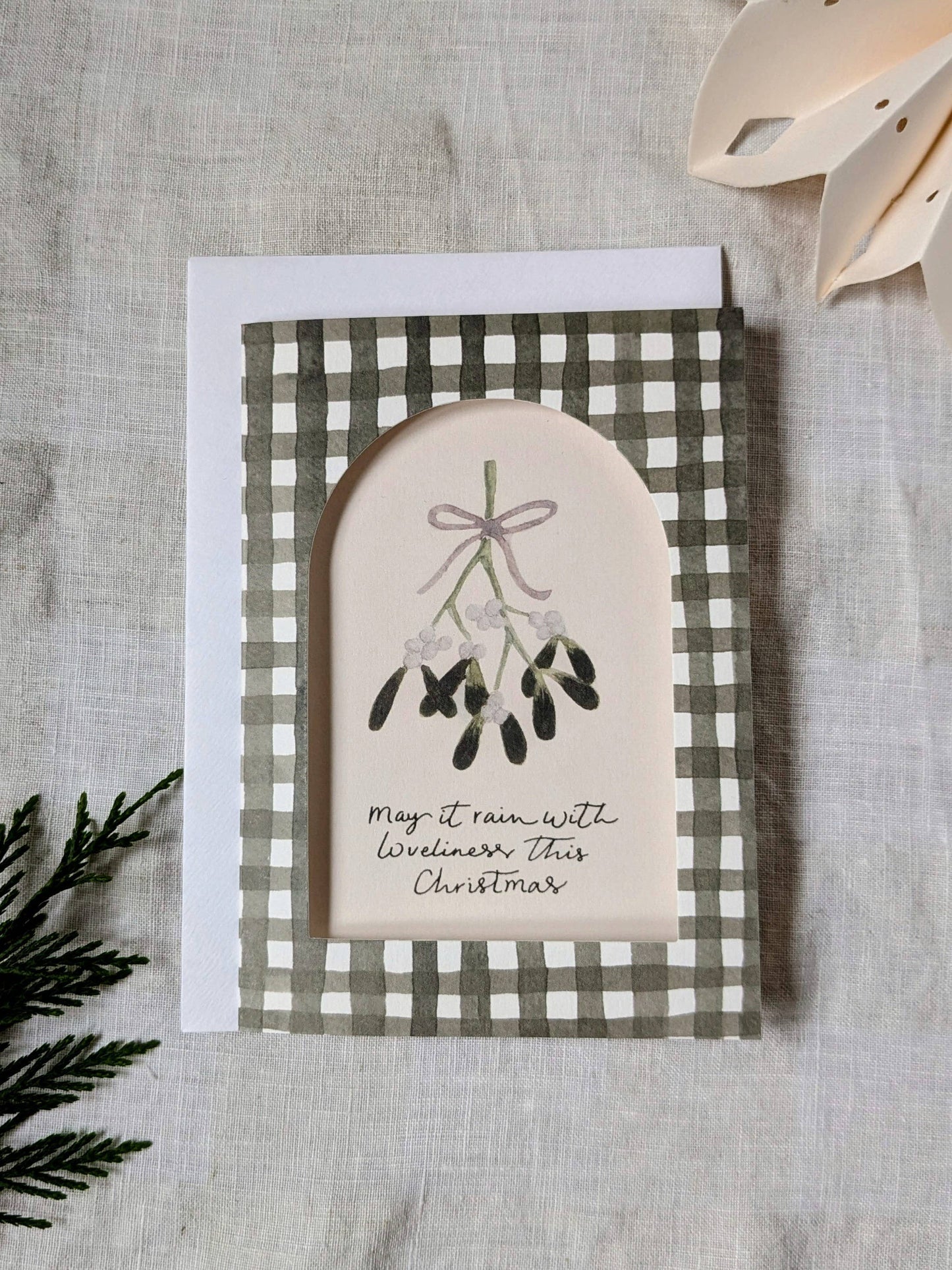 'Gingham Mistletoe' Arch Window Christmas Card