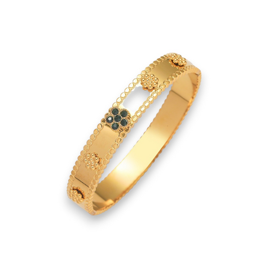 Cubic zirconia flower bangle in green & gold