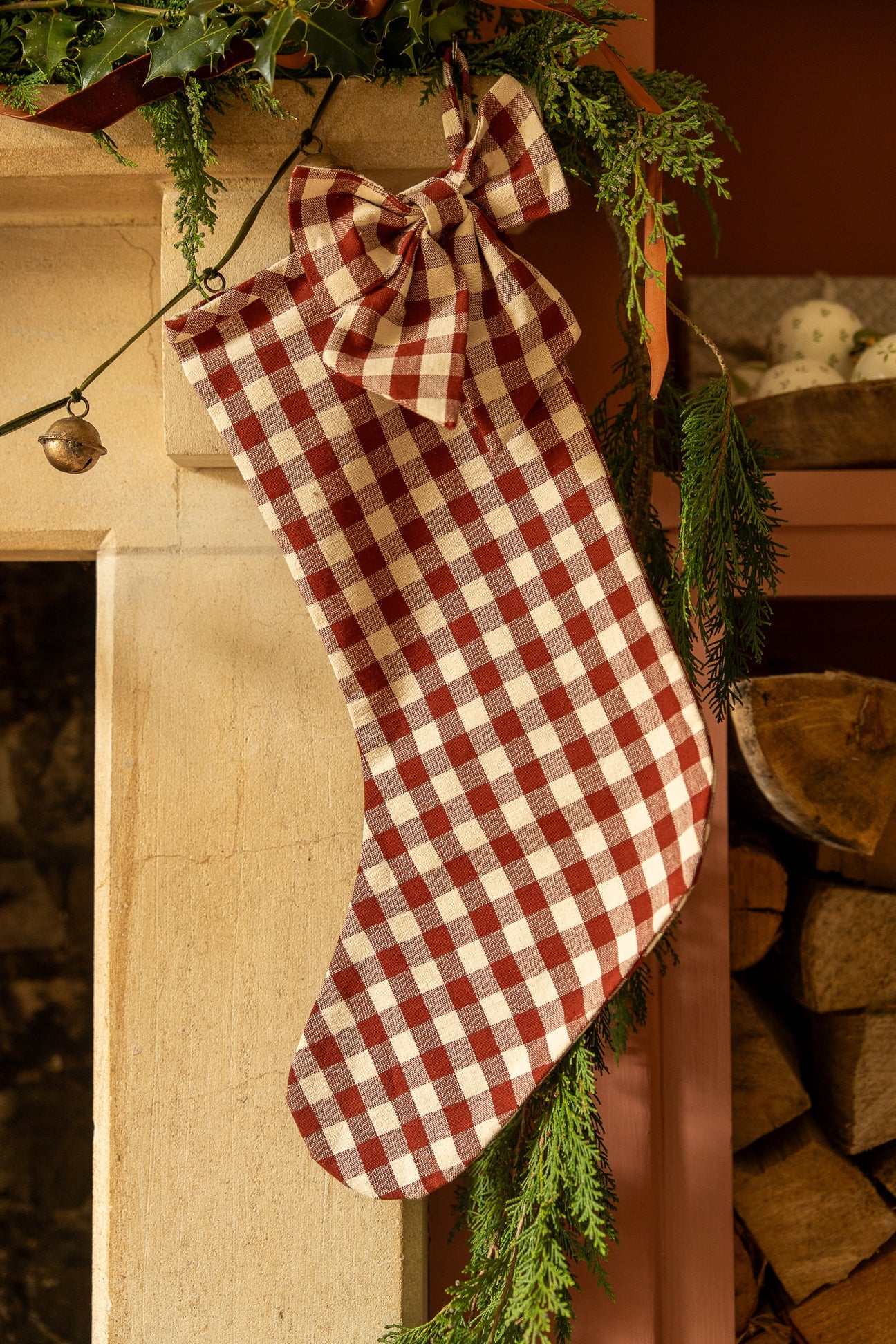 The Bow Stocking - Gingham in Winter Berry