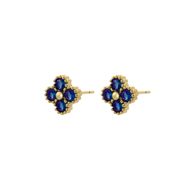 Crystal clover earring in blue & gold