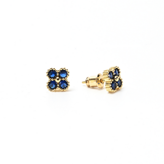 Crystal clover earring in blue & gold