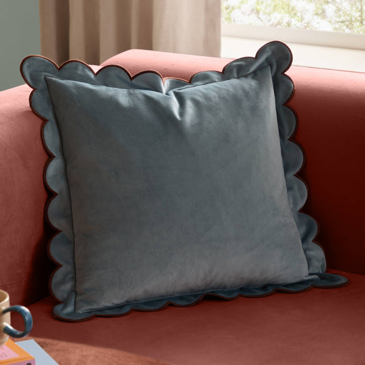 Lil Scallop Velvet Cushion Blue/Brown