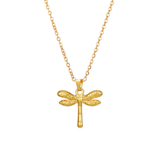 Dragonfly pendant necklace in gold