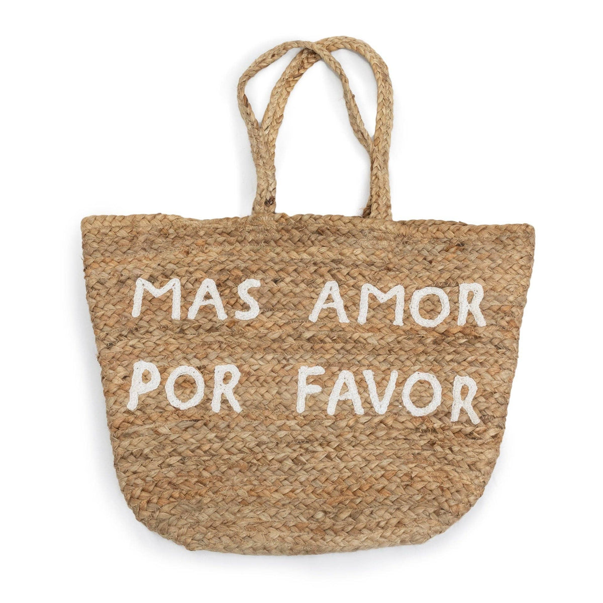 Large Mas Amor Por Favor Jute Tote Bag