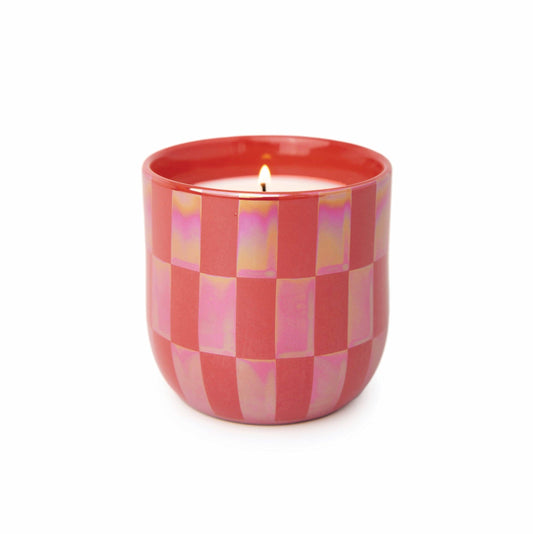 Lustre Ceramic Candle - Checks - Cactus Flower