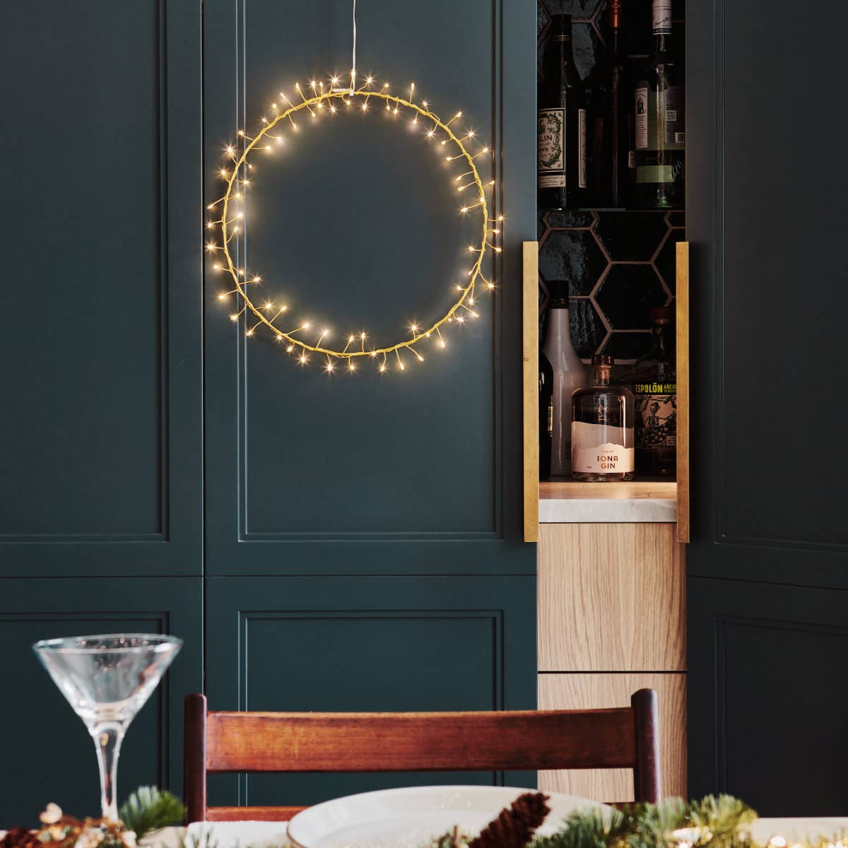 Hanging Aurora fairy light wreath