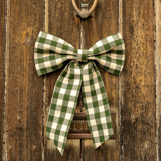 Small Gingham Bow - Pine Green