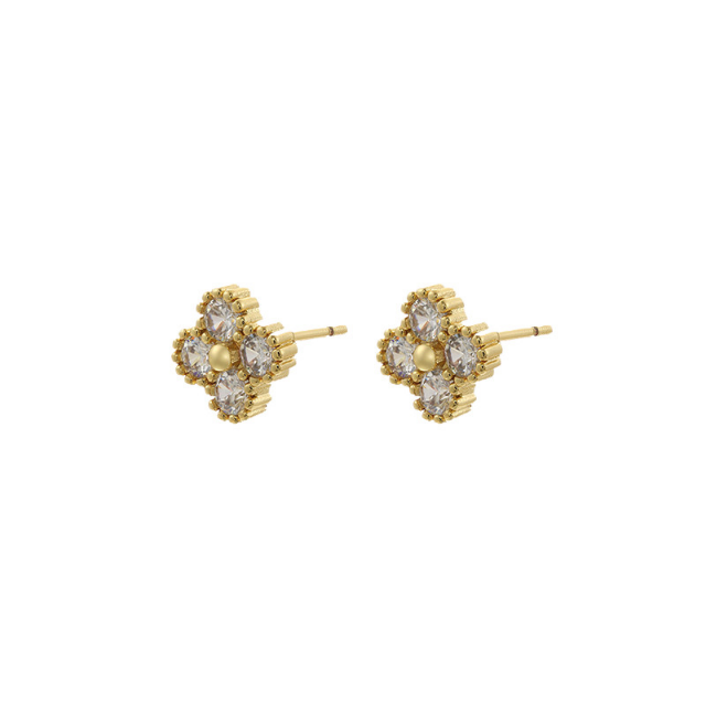 Crystal clover earring in clear & gold
