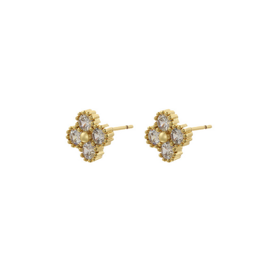 Crystal clover earring in clear & gold