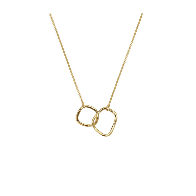 Linked twin hoop necklace in gold