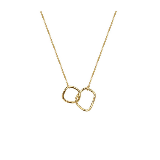 Linked twin hoop necklace in gold