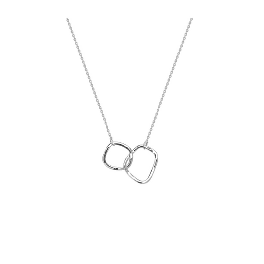Linked twin hoop necklace in silver