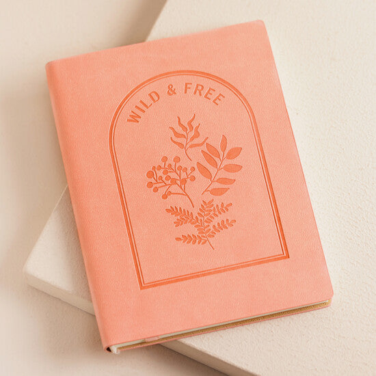 Pink vegan leather embossed notebook