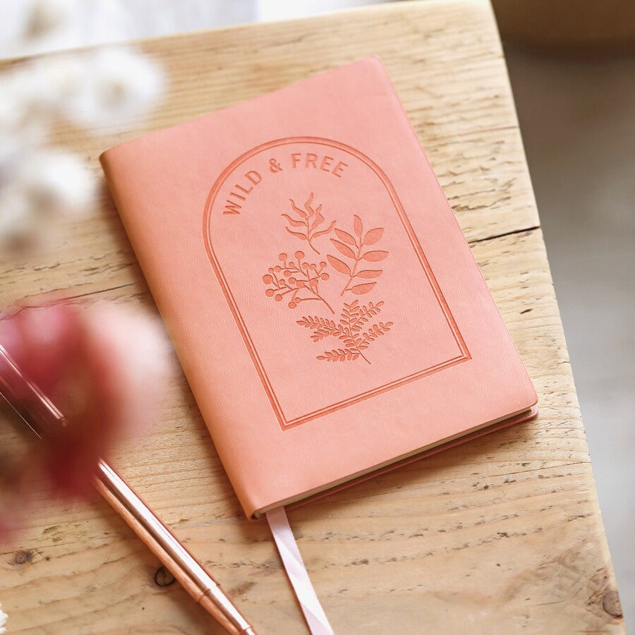 Pink vegan leather embossed notebook