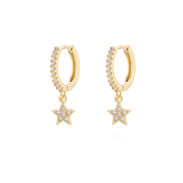 White cubic zirconia star drop huggie earring in gold